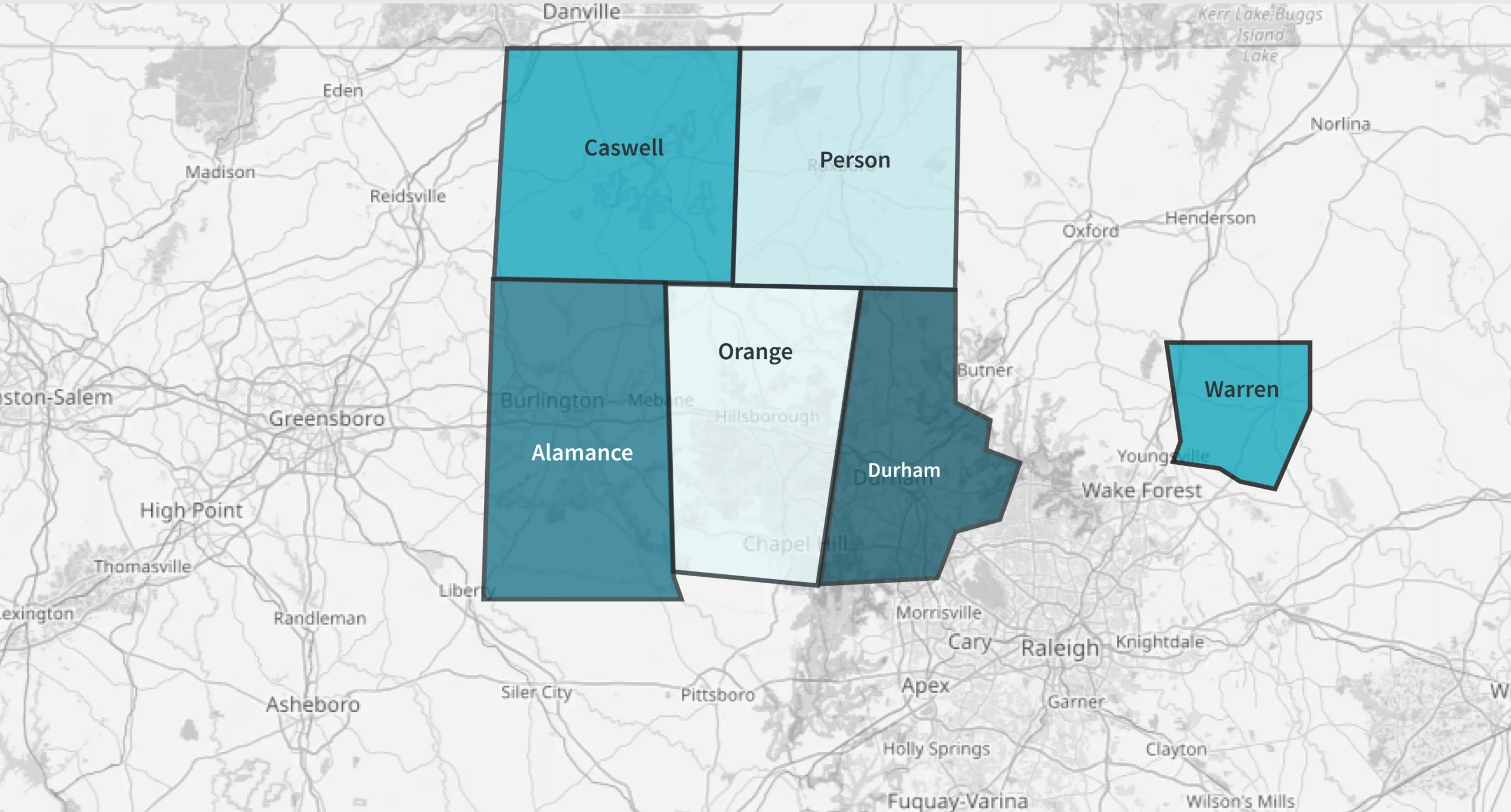 Map showing counties by different shades of blue.